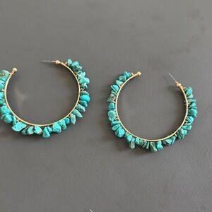 Turquoise Chip Hoop Earrings - Gold Hoop Earrings